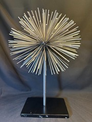 Metal Atomic Silver Starburst Orb Sea Urchin Sculpture On Stand 9 in. Diameter