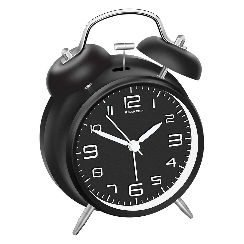 Peakeep 4 Inches Twin Bell Loud Alarm Clock for Heavy Sleepers, 4″, Black