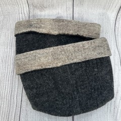 Felted Wool Storage Basket Charcoal Beige 100% Sheep Wool Medium 13×9 Set of 2