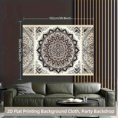 2D Flat, 1pc Elegant Mandala Floral Wall Tapestry – Symmetrical Black & White Po
