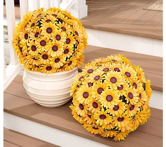 Wicker Park S/2 Oversized 15″ Harvest Faux Sunflower Spheres Yellow