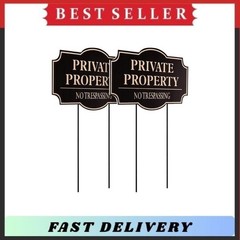 2 Pcs No Trespassing Signs w Stakes Corrugated Plastic 11.8×6.7in