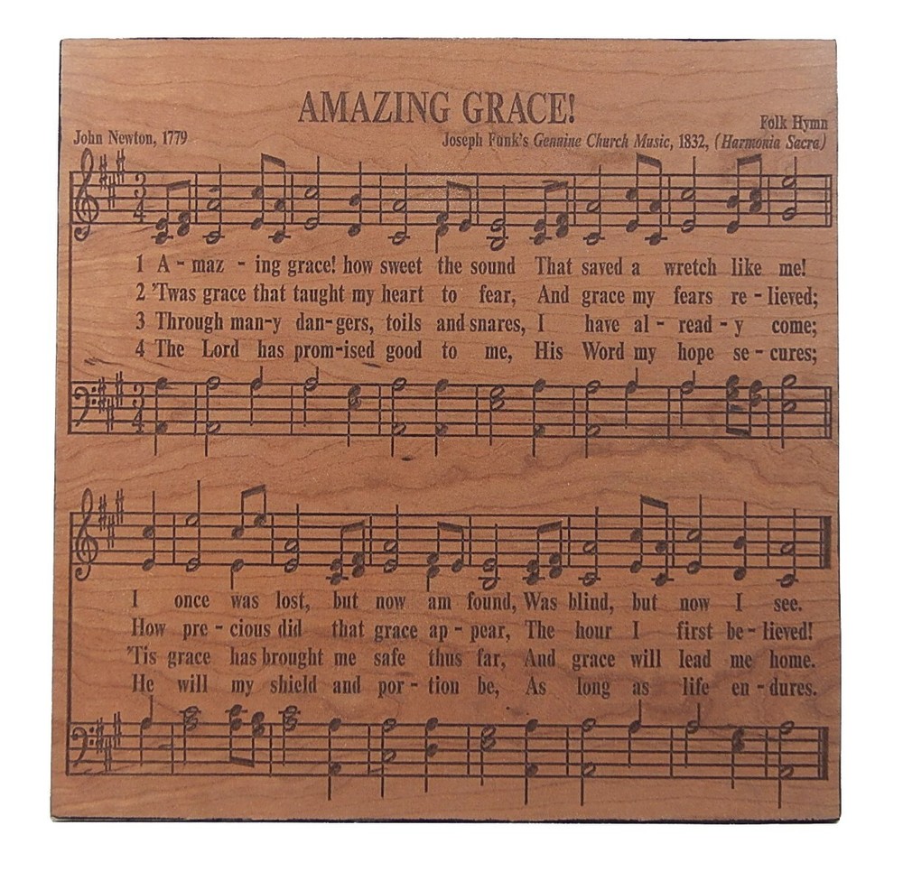 Amazing Grace Sheet Music Religious Gift Farmhouse Sign Shelf Sitter 5″ x 5″