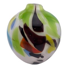Hand Blown Art Glass Bud Vase Multi Colors Smooth 7” Tall Heavy Good Condition