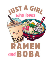 Ramen Sticker (4 Inch) Girl Boba Loves Asian Cuisine Food Delicious Snack Love