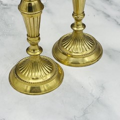 Solid Brass Candlestick Holders Pair Fluted Beaded Rim Ornate Taper Set of 2 MCM