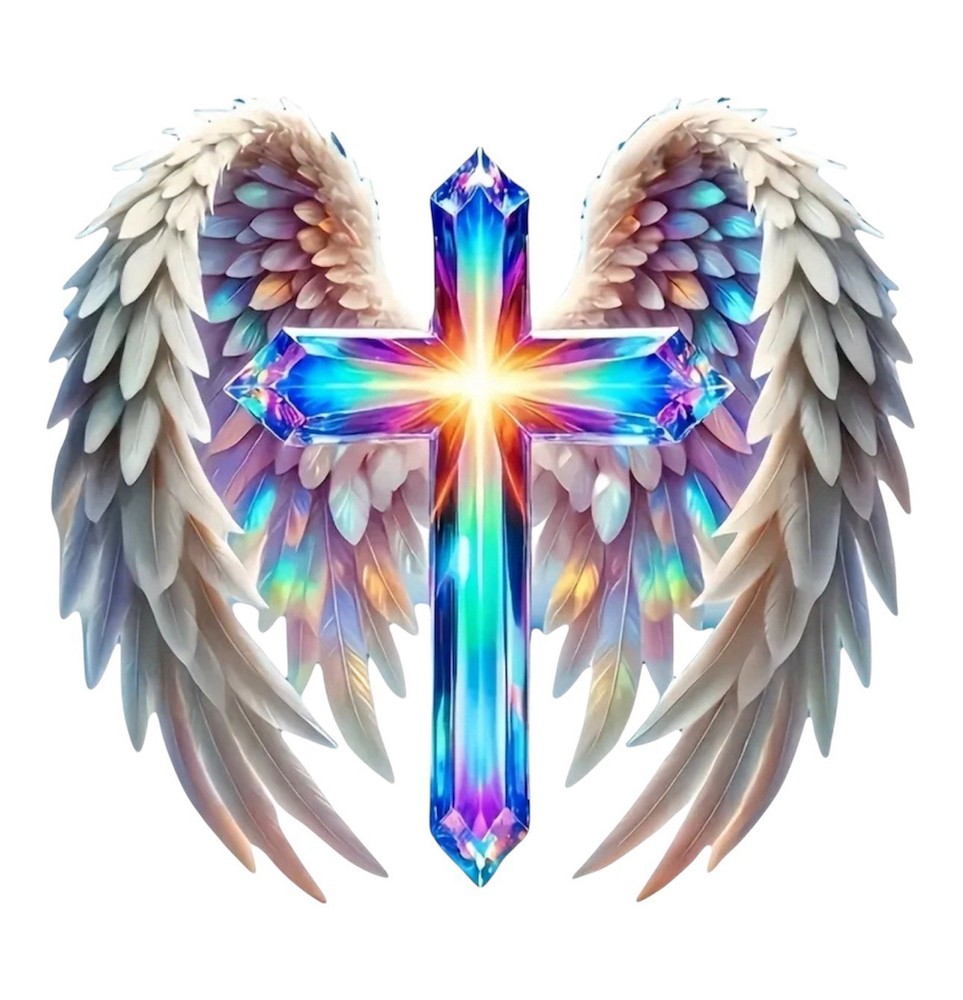 LED PRISM Cross Wings Vinyl Decal Sticker 6” Inch Christian Religious God Jesus