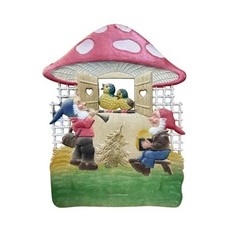 Vintage Gnome Mushroom House Paper Die Cut Western Germany Embossed 12.5″x9.5″