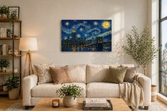 Van Gogh Style NYC Canvas Wall Art New York Skyline Starry Night Print 24×36inch