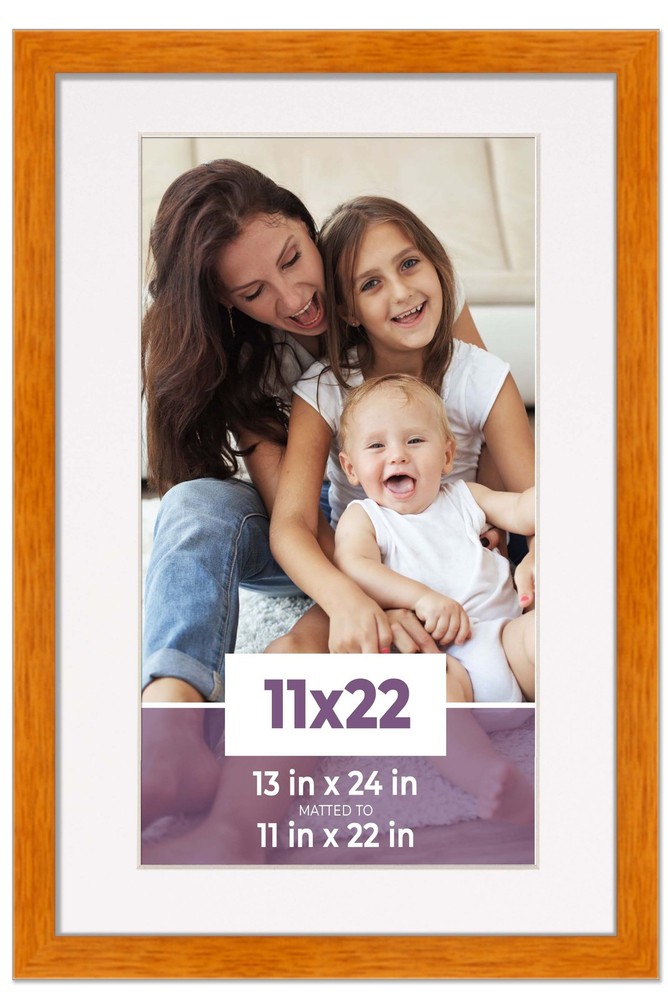 11×22 Frame Honey Pecan With White Picture Mat For 11×22 Photo – Honey Pecan 13x