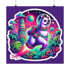 Matte Square Poster Wall Art Space Llama Jungle Adventure Funny Sci Fi Fun Decor