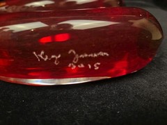 2 Murano Style Art Glass Hand Blown Decor Red Chili Peppers Signed by Artist