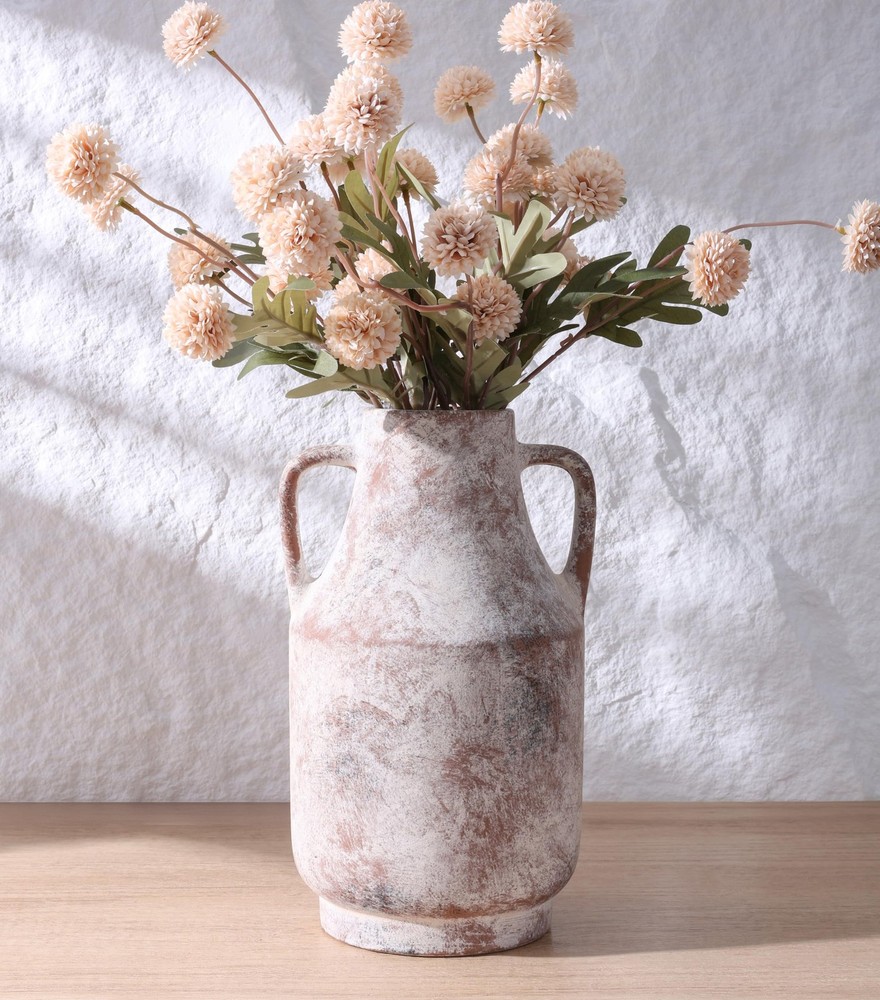 Ceramic Flower Vase with Handles, 11 in Tall Rustic Farmhouse Pottery Vases D…