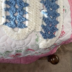 Handmade Crochet Afghan Throw Granny Core Shabby Chic Size 60”x 78” Blue & White