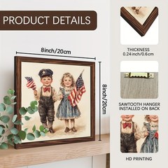 4th Of July Patriotic Children Flag Wooden Plaque Vintage USA Home Decor Gift