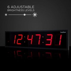 Ivation 24″ Large Digital Clock, 6-Level Brightness, LED Wall Clock, Red