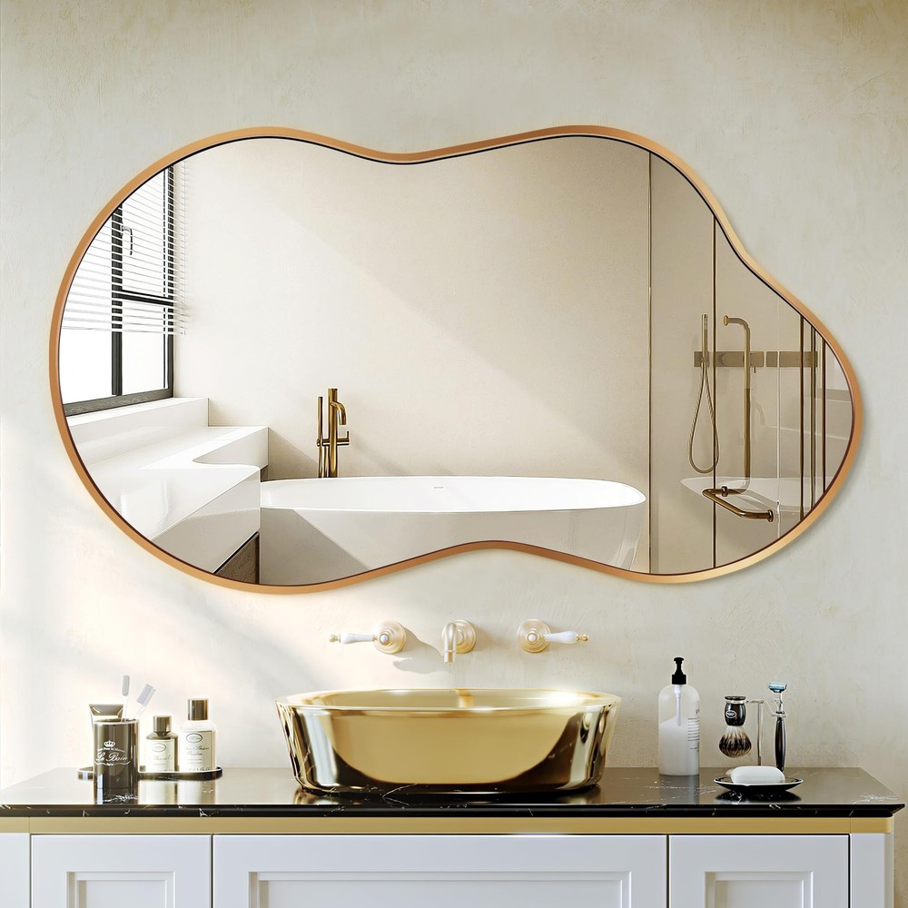 Irregular Wall Mirror – Wall Mirrors Decorative 20″x36″ Gold Asymmetrical Mir…