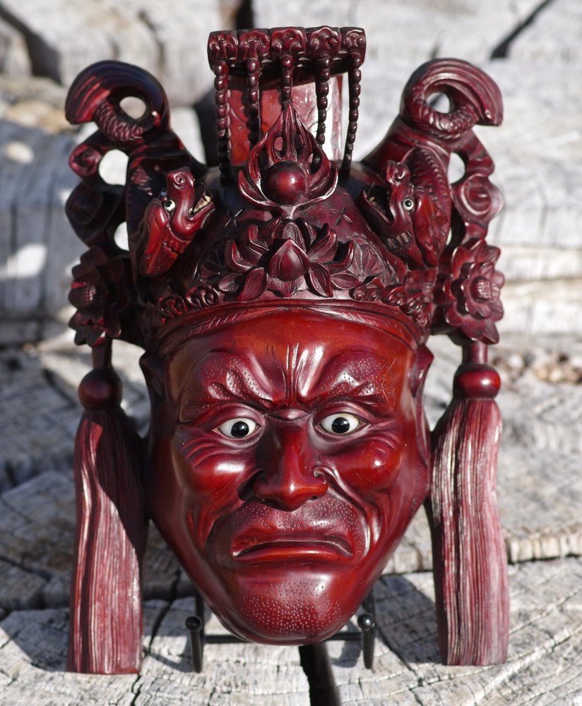 VINTAGE Hand Carved Rosewood 10″ MASK 1960’s Magnificent Skillful Folk Art!