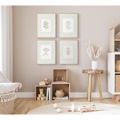 Nursery Girl Floral Wall Art Wildflower Baby Room Canvas Wall Decor Pink Gree…