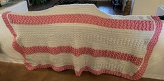 Afghan Crochet Blanket Twin Bedspread Pink Ivory/Beige Stripe French Knot ~75X99