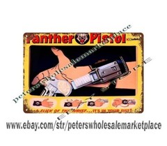 1960s Hubley Toy Panther Pistol metal tin sign bar club cottage farm plaques