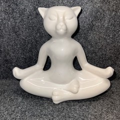 Yoga Cat Figurine Statue Sculpture Meditation Zen Kitty White Ceramic 7″