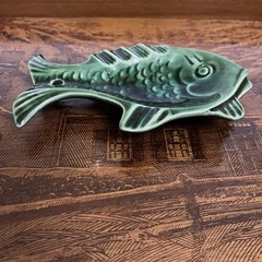 Vintage Green Glazed Ceramic Hanging Fish Sculpture Mid Century Home Decor