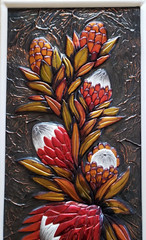 VTG Copper Relief Repoussé (2) Painted Floral Wall Art Claassens 1981 S. Africa