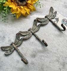 New Rustic Patina Metal Dragonfly Heavy Triple Wall Hook Decor – 13” x 5.5”