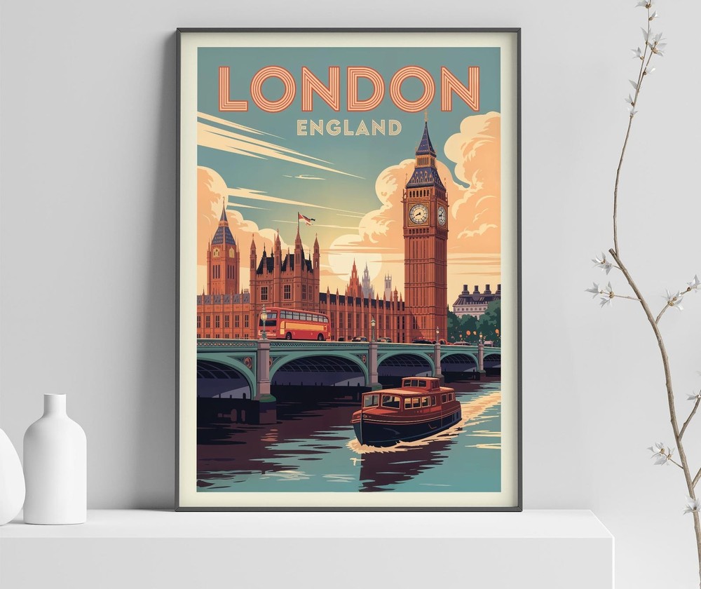 United Kingdom London Vintage Travel Poster Print, Museum Quality Giclée Art