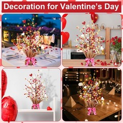 2 PCS 21in Valentine Lighted Artificial Berry Blossom Table Tree Heart