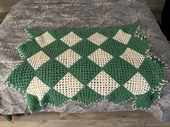 crochet granny square afghan blanket vintage 60 inch By 36 inch Green White