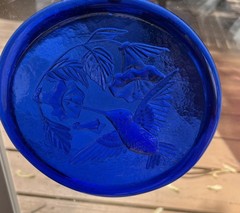 Pressed Art Glass Cobalt Hummingbird Suncatcher Ornament 6inches