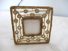 Pier One Imports Fabric w/ Bead & Mirror Design 1.5 X 1.5 Mini Photo Frame