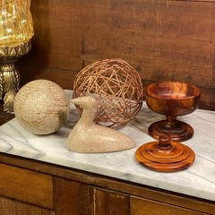 Home Decor Bundle 7pc Ceramic Wood Stone Metal Glass Accents Beige Green