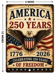 America 250 Years 1776-2026 Patriotic Eagle Metal Sign USA Freedom 8×12 Aluminum