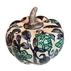 Ceramic Floral Pumpkin Gray Green 3.5 in Height Fall Autumn Harvest Home Decor