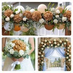 4 Pcs Artificial Hydrangea Silk Flowers with Stems, 19.7″ Coffee Faux Hydrang…