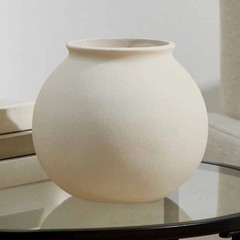 Matte Ceramic Round Vase, 5.9″, Natural Beige White