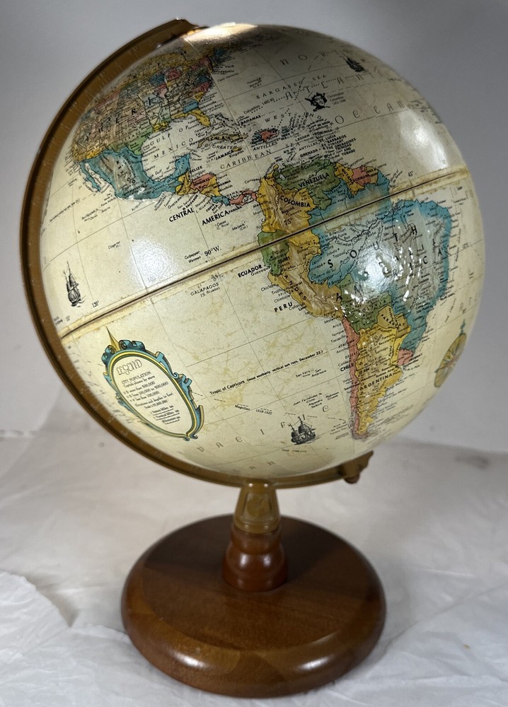 Globe Replogle 9” diameter world classic series 80s wooden And Metal stand USA