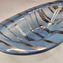 Mid Century Modern Frosted Gold Blue Swirl Glass Bowl Dish Decorative Accent