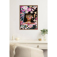 Modern Colorful Female Portrait Framed Canvas Wall Art 1-Piece Gold Framed Canva