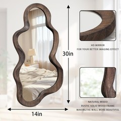 Large Asymmetrical Mirrors for Wall Wood Frame Irregular Mirror Unique Cloud Wav