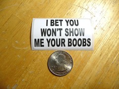 I BET YOU WONT SHOW ME YOUR BOOBS STICKER DECAL 1 – 50 BULK PACK FUNNY TEASE