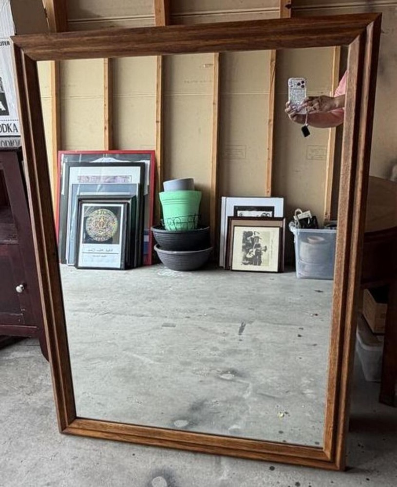 Large Rectangular Wood Framed Wall Mirror By Drexel Heritage 48.5X34in