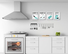Teal Kitchen Quotes Wall Art – Set of 4 Vintage Inspirational Canvas Poster P…