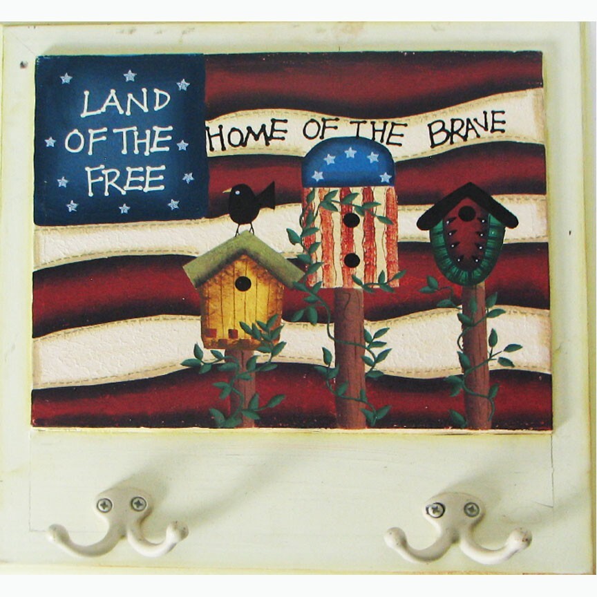 NWT Land of the Free Home of the Brave Wall Plaque with Hooks 12-1/4″ Square
