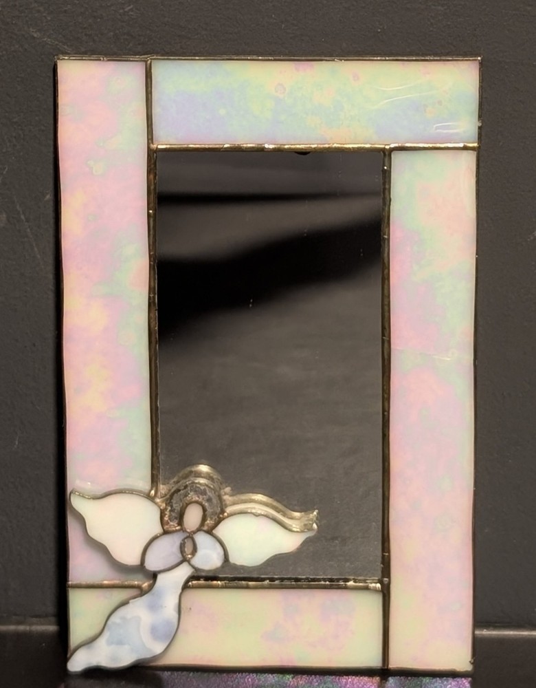 Hanging Stained Glass Rectangular Mirror w/ Angel – 7″x4.5″