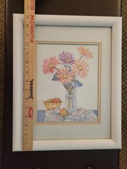 White Framed Wall Art Decor, Colorful Pastel Print of Flowers and Fruit 11×14″