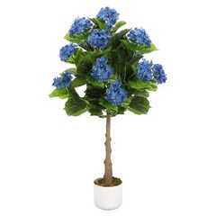 3.1ft Artificial Hydrangea Tree with 9 Blue Flowers in Pot, Faux Hydrangea Plant